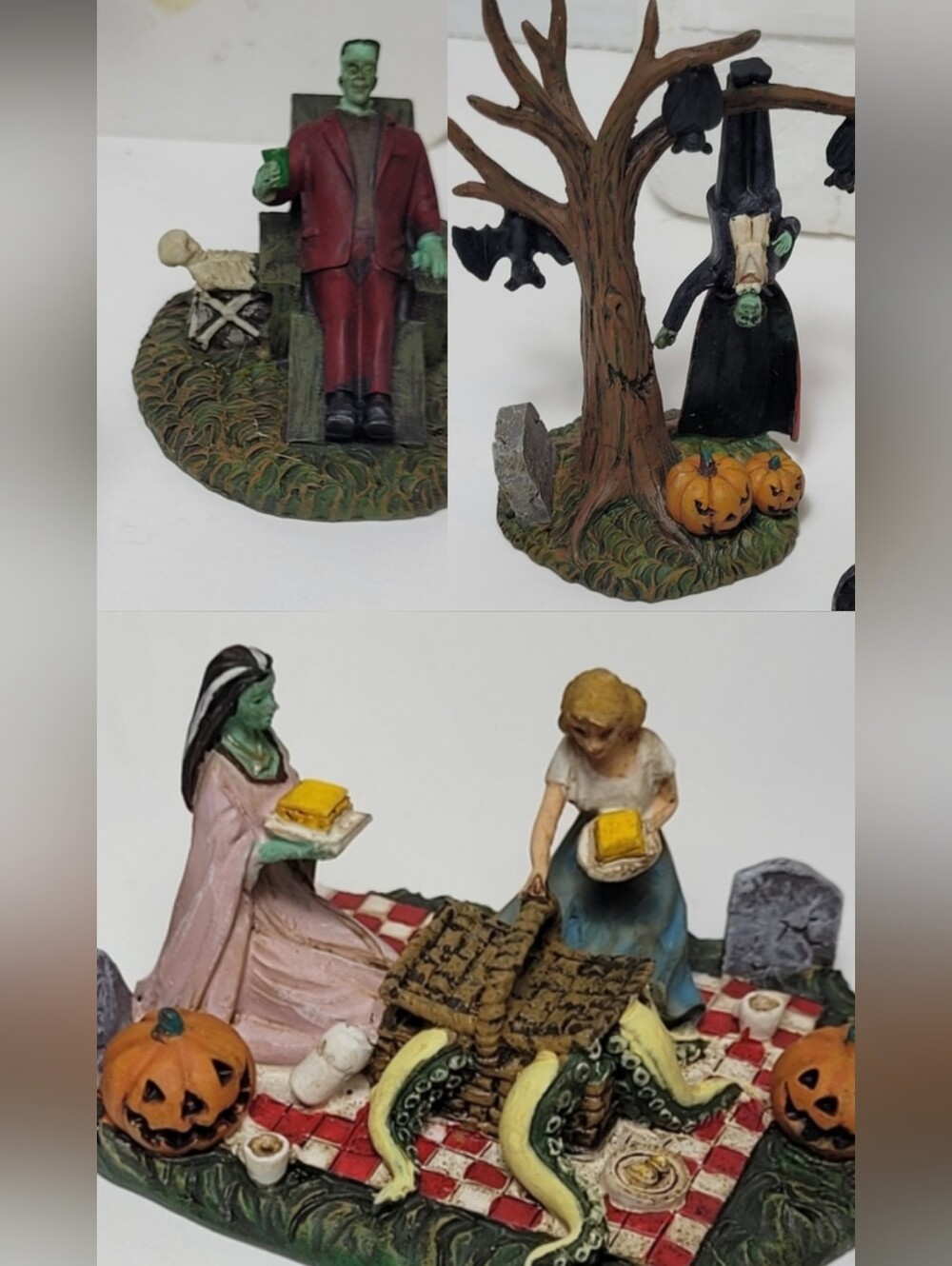The MUNSTERS Hawthorne Village Graveyard Picnic 4 Pc Set w COA Vintage CLASSIC